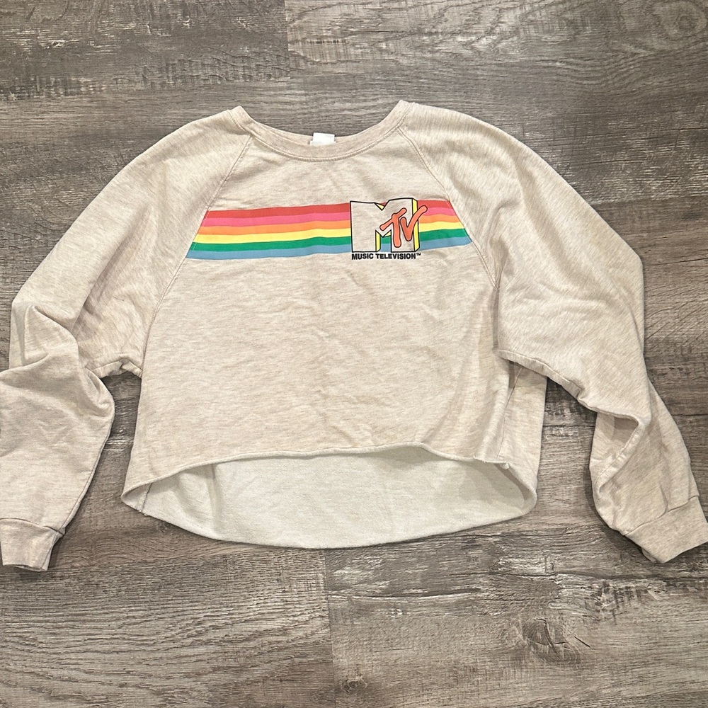 MTV Women's  Cropped Sweatshirt‎ with Rainbow Stripes